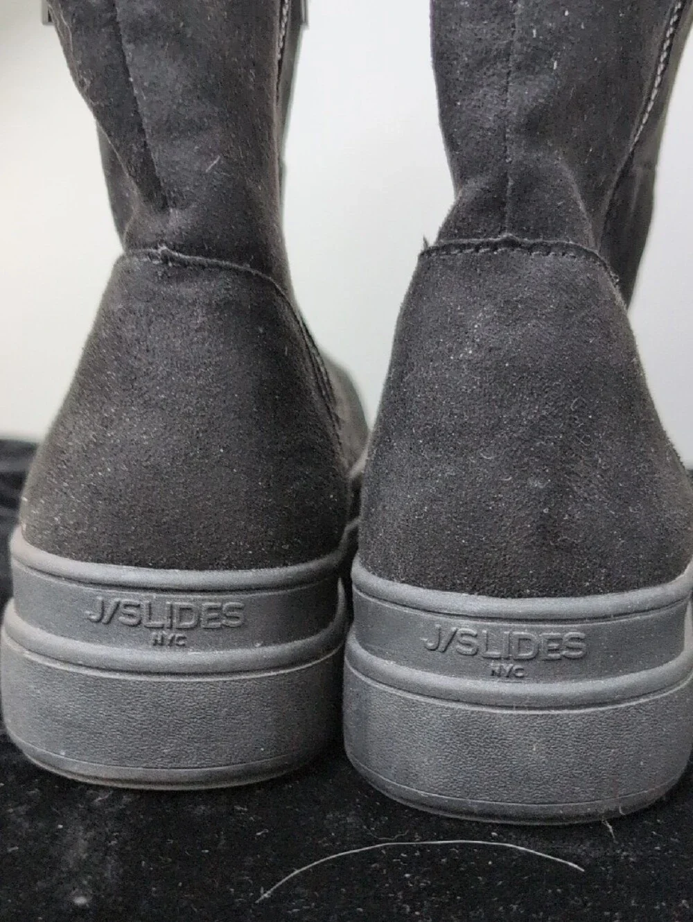 J Slides Black Suede Platform Ankle Boots with Side Zip